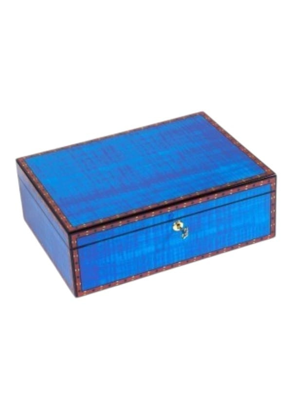 Parmida Premium Mavi Desenli Dijital Higrometreli Humidor Puro Kutusu HMD600951