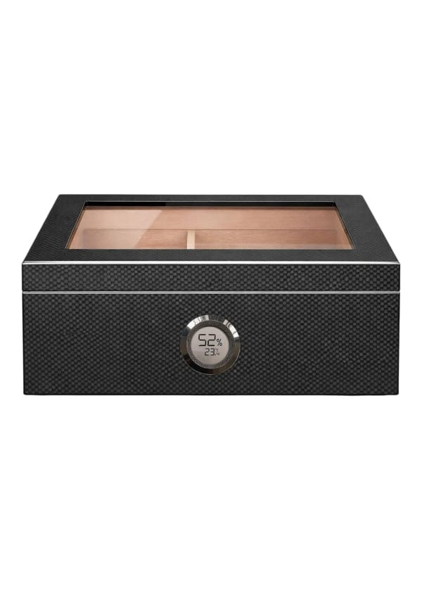 Karbon Fiber Kaplamalı,Camlı Dijital Puro Kutusu Humidor