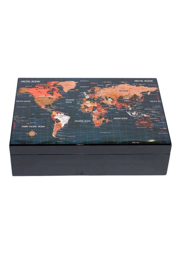 Siyah Harita Desenli Puro Kutusu Humidor.