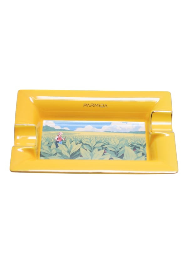 Parmida Tütün Tarlası desenli İkili Puro Küllüğü Sarı