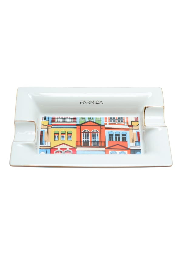 Parmida Beyaz  Küba Evleri desenli İkili Puro Küllüğü