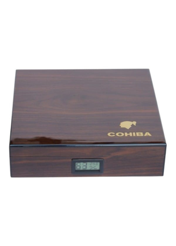 Cohiba Kahverengi Desenli Dijital Nem Ölçerli Sedir Humidor Puro Kutusu HMD445357